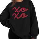 Valentines Sweatshirt Women Valentine Shirts: Oversized Embroidered Crewneck Tops Holiday Long Sleeve Outfits (Medium, Black)