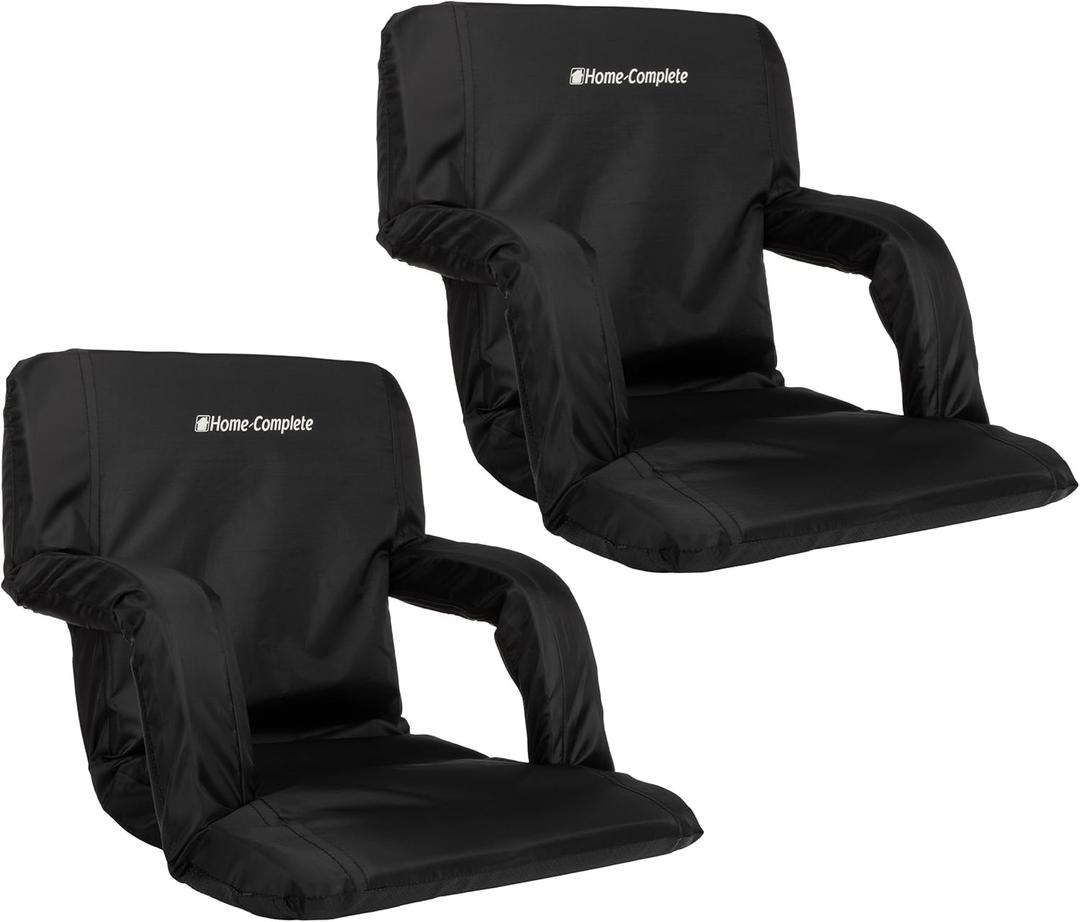 Home-Complete Stadium Seat Chair Bleacher Cushions with Padded Back Support, Armrests, 6 Reclining Positions and Portable Carry Straps, 2 - Pack