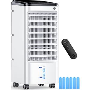 Evaporative Air Cooler, Swamp Cooler Air Conditioner w/ 12H Timer for Auto-off, 6 Upgraded Ice Packs, 3-Speed Windowless Air Conditioner, Smart Remote, Dual Tank Portable Air Cooler for Room