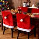 Christmas Chair Cover, Santa Hat Chair Covers with 6Pcs Silverware Holders Santa Chair Back Cover for Christmas Dinner Table Holiday Party Decoration