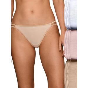 Vanity Fair Women's Illumination String Bikini Panties, Silky Stretch & Satin Trim (Beige), S