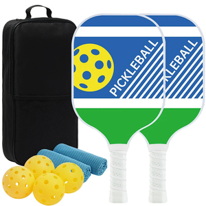 2-Piece Fiberglass Surface Lightweight Pickleball Set with 4 Balls, 2 Cooling Towels&1 Carrying Case for Indoor&Outdoor Use