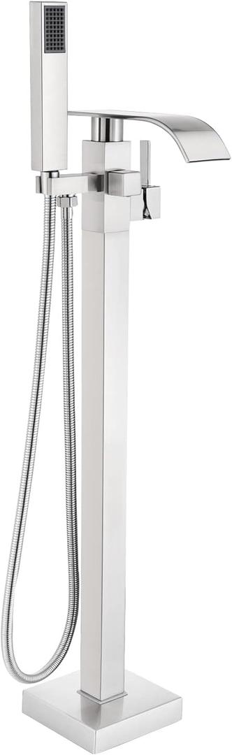 Senlesen Stainless Steel Bathroom Free Standing Tub Filler Faucet Brushed Nickel Freestanding Bathtub Faucets with Handheld Shower Mixer Taps