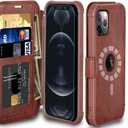 VANAVAGY Compatible for iPhone 13 Pro Wallet Case for Magsafe Wireless Charging, PU Leather Flip Folio Phone Case with Wrist Strap RFID Blocking Card Holder Screen Protector,Brown