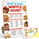 Waffle Decorations for Birthday Party Game, What is Your Waffle Name,68 Wooden Play Sign with Stand and 30 Name Stickers Set