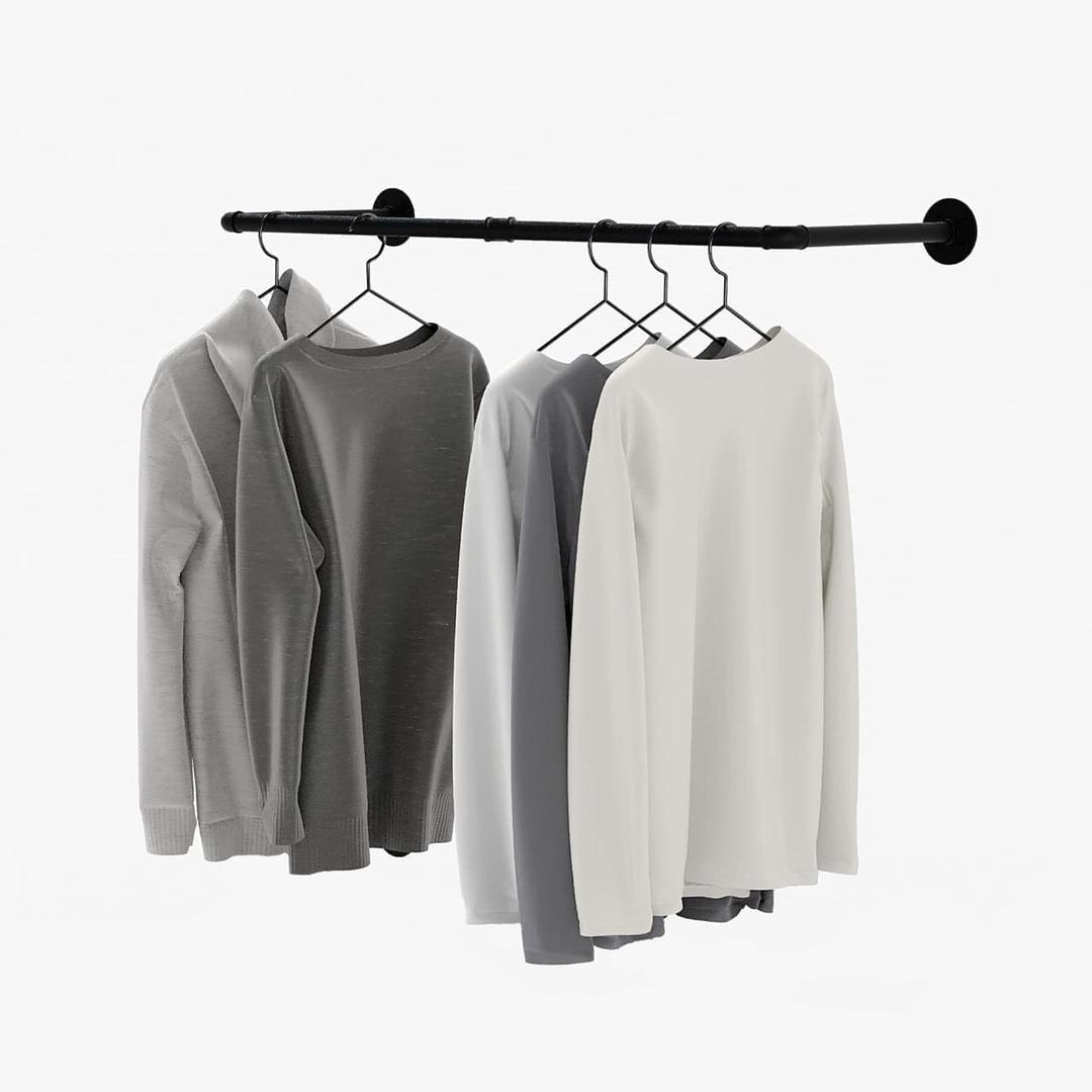 pamo Industrial Wall Mounted Clothes Rack - Heavy Duty Industrial Pipe Wall Clothes Rack