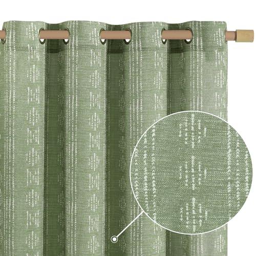jinchan Boho Curtains Linen for Living Room Farmhouse Sage Green 84 Inch Length 2 Panels Bedroom Geometric Striped Light Filtering Window Drapes Grommet Country Curtains, Boho| Sage, W52 x L84