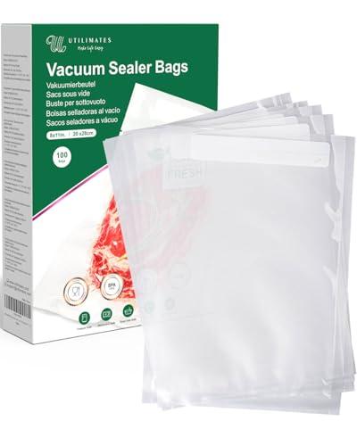 UTILIMATES Quart Vacuum Sealer Bags for Food, 8x11 Inch, BPA Free Heavy Duty Vacuum Seal Bags for Food Saver, Freezer, Seal a Meal, Sous Vide, Meal Prep, Preprinted Labeling Area, Precut 100 count