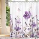 Purple Floral Shower Curtain, Purple Lavender Floral Butterfly Boho Shower Curtains for Bathroom, Farmhous Flower Cute Fabric Shower Curtain Set with 12PCS Hooks, 70X85IN