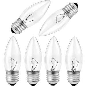 Incandescent Torpedo Tip Chandelier Bulbs - 25W Equivalent Dimmable Candle Bulbs, Warm White 2700K, E26 Medium Base, 120V, Vintage Filament Style, 6-Pack