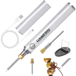 Rechargeable Dual-Heating Thread Burner Kit,Cordless Thread Zapper with Replacement Tip,Cleaning Brush,Tool Stand,Burning Pen for Jewelry Making,Beading,Leather Craft,Sewing,Weaving and Stringing (White)