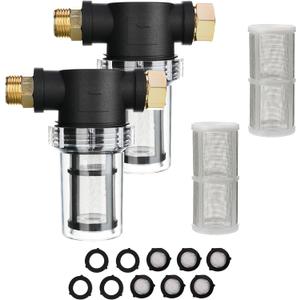 M MINGLE Garden Hose Filter for Pressure Washer Inlet, Inline Sediment Water Filter Attachment with 100 Mesh and 40 Mesh Screen, 2 Pcs