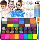 Face Painting Kit  42 Colors Water Activated Face Paint Set, Easy Apply & Remove, Skin-Safe & Non-Toxic, Professional Kit with Brushes, Stencils & Gems for Halloween, Party, Festival & Cosplay