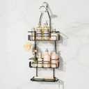 SWTYMIKI Bathroom Shower Caddy Hanging - 3 Tier Rustproof Over Shower Head Organizer, No Drilling Bathroom Shelf with 16 Hooks & Soap Holder, Anti-Swing Rack for Shampoo,Sponge,Towel, Black, Medium