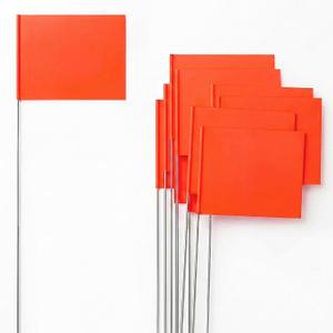 Sosation 100 Pcs 4''x5''x36'' Fluorescent Orange Marking Flags Yard Marker Flags for Lawn Landscape Survey Sprinkler Outside Irrigation Dog Training Garden Construction Property Line Markers