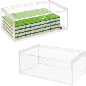 Premium 5mm Acrylic Mahjong Storage Box for American Tiles 1.2"0.9"0.5", Clear Mahjong Organizer Case with Lid, 9"5"3", No Assembly Needed, Multi-Purpose Display & Storage Box