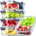 VERONES 5 Pack Glass Meal Prep Containers 2 Compartment Set, 36OZ Airtight Glass Lunch Containers, Glass Food Storage Containers with Lids, for Microwave, Oven, Freezer & Dishwasher Friendly,Grey