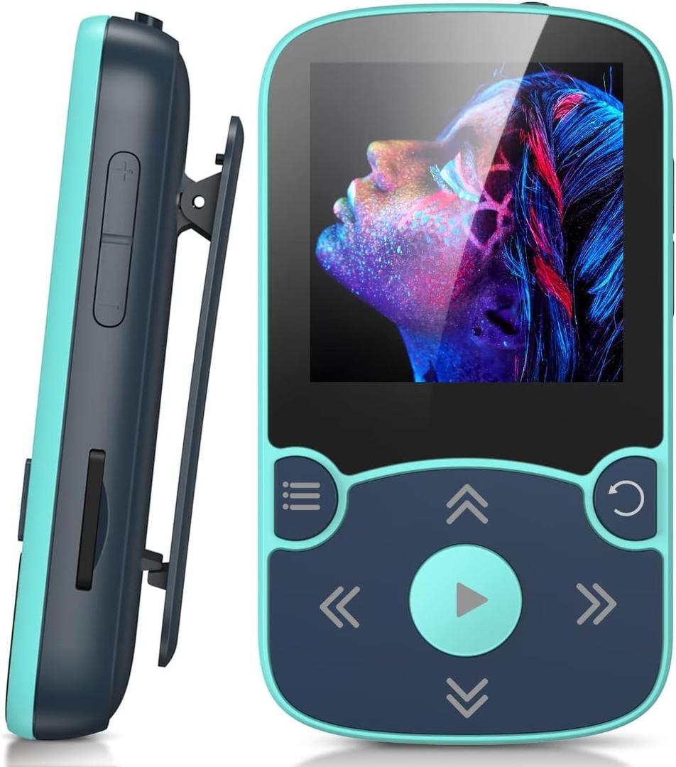 AGPTEK 64GB MP3 Player with Clip, A65 Bluetooth 5.3 Lossless Sound with FM Radio, Voice Recorder for Sport Running, Supports up to 128GB TF Card, Blue