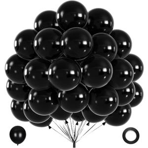 40pcs Black Balloons, 12inch Helium Quality Black Latex Balloons for Birthday Wedding Graduation Halloween Party Decorations (With Ribbon)
