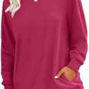 RUMIA Crewneck Fall Sweatshirts for Women Trendy- Women's Plain Long Sleeve Pullover Tops with Pockets Fashion, 2 XL