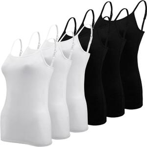 BQTQ 6 Pcs Women's Camisole Tops Undershirts Adjustable Spaghetti Strap Tank Top (Medium, Black, White)