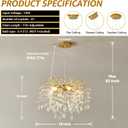 EGM Gold Tree Branch Crystal Chandelier 18-Inch, Crystal Chandelier for Dining Room 6-Light, Hanging Round Raindrop Chandeliers for Living Room E12