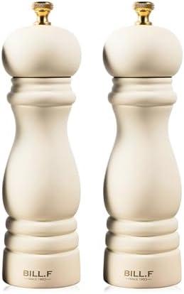 BILL.F Salt and Pepper Grinder Wooden Pepper Mill Grinder White Salt Pepper Shakers Set of 2 with Adjustable Ceramic Rotor- 7 Inch
