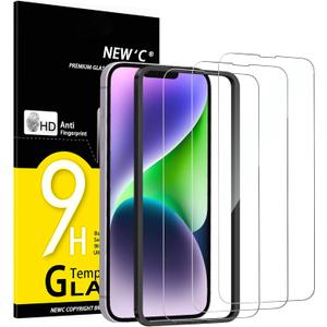 NEW'C 3 Pack Designed for iPhone 14 Plus, iPhone 13 Pro Max Screen Protector (6.7 inches),Tempered Glass with easy installation tool included,Case Friendly Ultra Resistant (Transparent)
