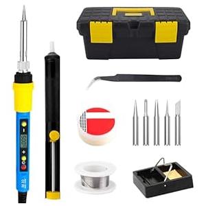 Soldering Iron Kit- Amzdeal 60W 15 in 1 Soldering Tools Adjustable Temperature Welding Tool with 5 Changeable Soldering Tips, Soldering Iron Stand, Solder Sucker for DIY Projects and Repairing