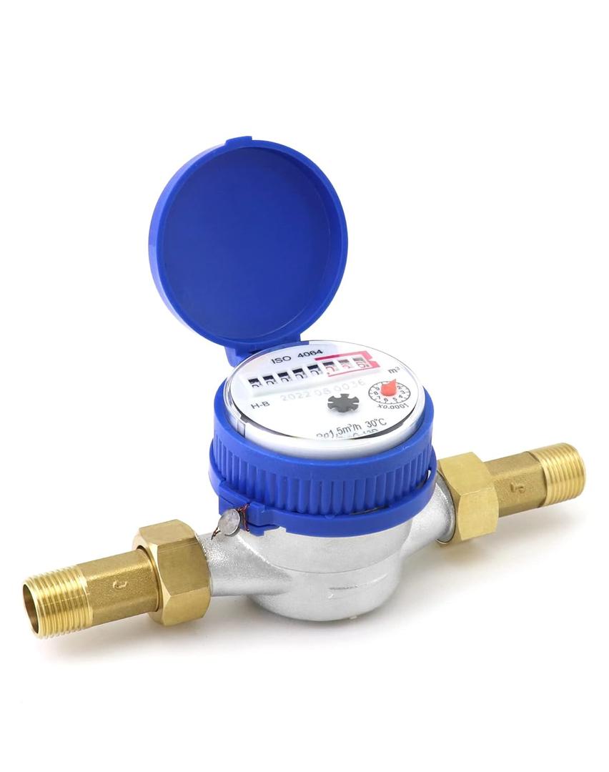 QWORK Water Meter, 1/2" NPT 304 Stainless Steel Cold Water Flow Meter with Pulse Output, for Garden and Home Use, Includes 2 pcs 1/2"NPT Thread Adapter