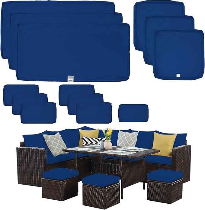 ClawsCover 13PACK PATIO FURNITURE SET CUSHION AND PILLOW COVERS (B-3361), Color Blue