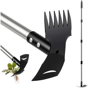 Mitclear Weed Puller Tool with Long Handle(58IN), 2-in-1 Gardening Hand Tools Weeds Remover, Weeder Rake & Garden Hoe Combo, Manual Weeding Puller Tool for Garden Yard Patio Lawn