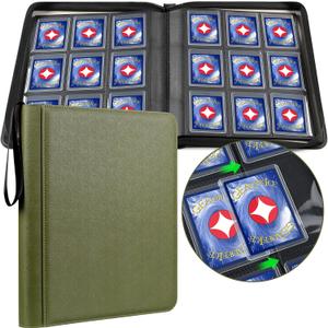 GEAoffice Side Loading 9 Pockets Top Loader Binder Holds 324 Cards, Waterproof PU Leather Trading Card Binder for Toploader, Card Collection Album Folder for MTG, TCG, Sports Cards, Green