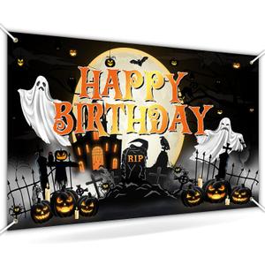 Avezano Halloween Birthday Banner Halloween Bday Backdrop Kid Grey Birthday Decorations Horror Moon Night Booday Backdrop 6 x 3.6 ft