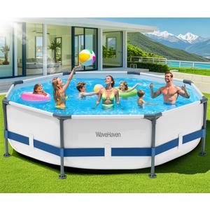 Above Ground Pool,10ft x 30in Frame Deep Swimming Pool,Round Family Pool,Large Above Ground Pool Easy Set,1200 Gallon Pool,Outdoor Backyard Pool for Kids,Adults-Deep Blue,Pump Not Included