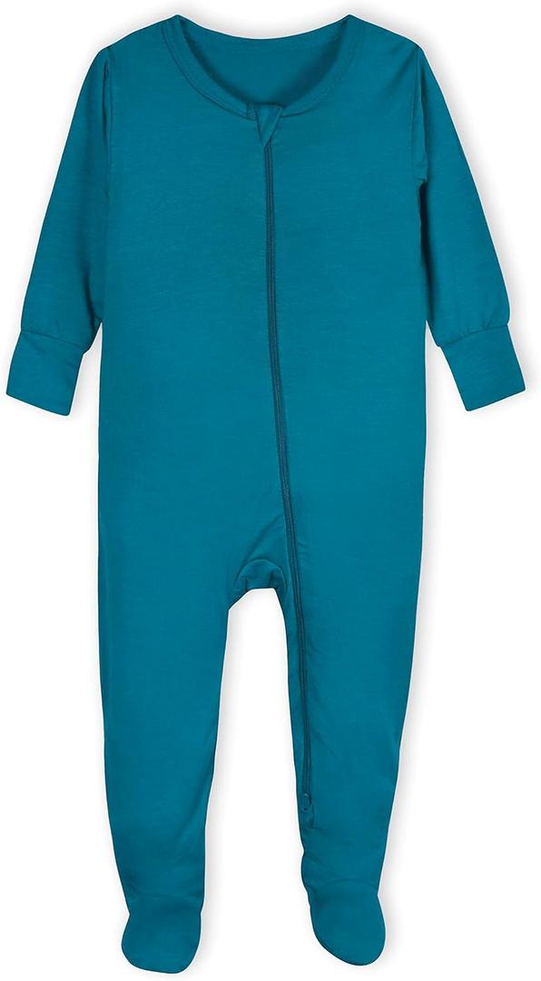 Gerber unisex-baby Toddler Buttery-soft Snug Fit Footed Pajamas With Viscose Made With Eucalyptus , Teal, 0-3 Months