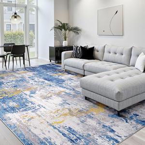 RELEANY Washable Area Rugs 10'x14' Non-Slip Modern Abstract Soft for Living Room Entryway Bedroom Nursery, Print Pattern, Grey Blue Gold/Golden