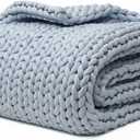 YnM Cooling Weighted Blanket, Handmade Chunky Yarn Knitted Design, Temperature Regulating and Breathable, Machine Washable Throw for Sleep or Home Decor (Azure Blue, 60x80 Inch, 20lbs)