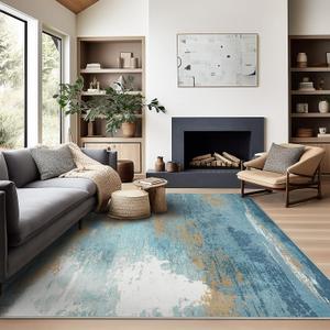 Ashler Abstract Rug, 4x6 Area Rugs, Modern Abstract Area Rug for Living Room, Bedroom, Kitchen Dining Room, Office, Blue Home Decor, Non-Slip & Machine Washable Rugs, Carpet Decoration (4' x 6' (Rectangular), Z-abstract Blue)