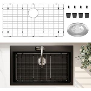 Stainless Steel Sink Protector 28-3/4" x 15-3/4" with Rear Drain, Metal Sink Rack for Bottom of Sink, Kitchen Sink Grate and Sink Protectors with Sink Strainer (28-3/4" x 15-3/4" - Rear Drain)