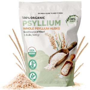 NaturaleBio Whole Psyllium Husk. 1.5lbs. 99% Pure Psyllium Seed Husks. Natural Fiber Supplement. USDA Organic Certified. Produced in India. Gluten Free, Keto, Paleo, Vegan Diets. Probiotics (24 Ounce (Pack of 1)), Best By 03, 2027