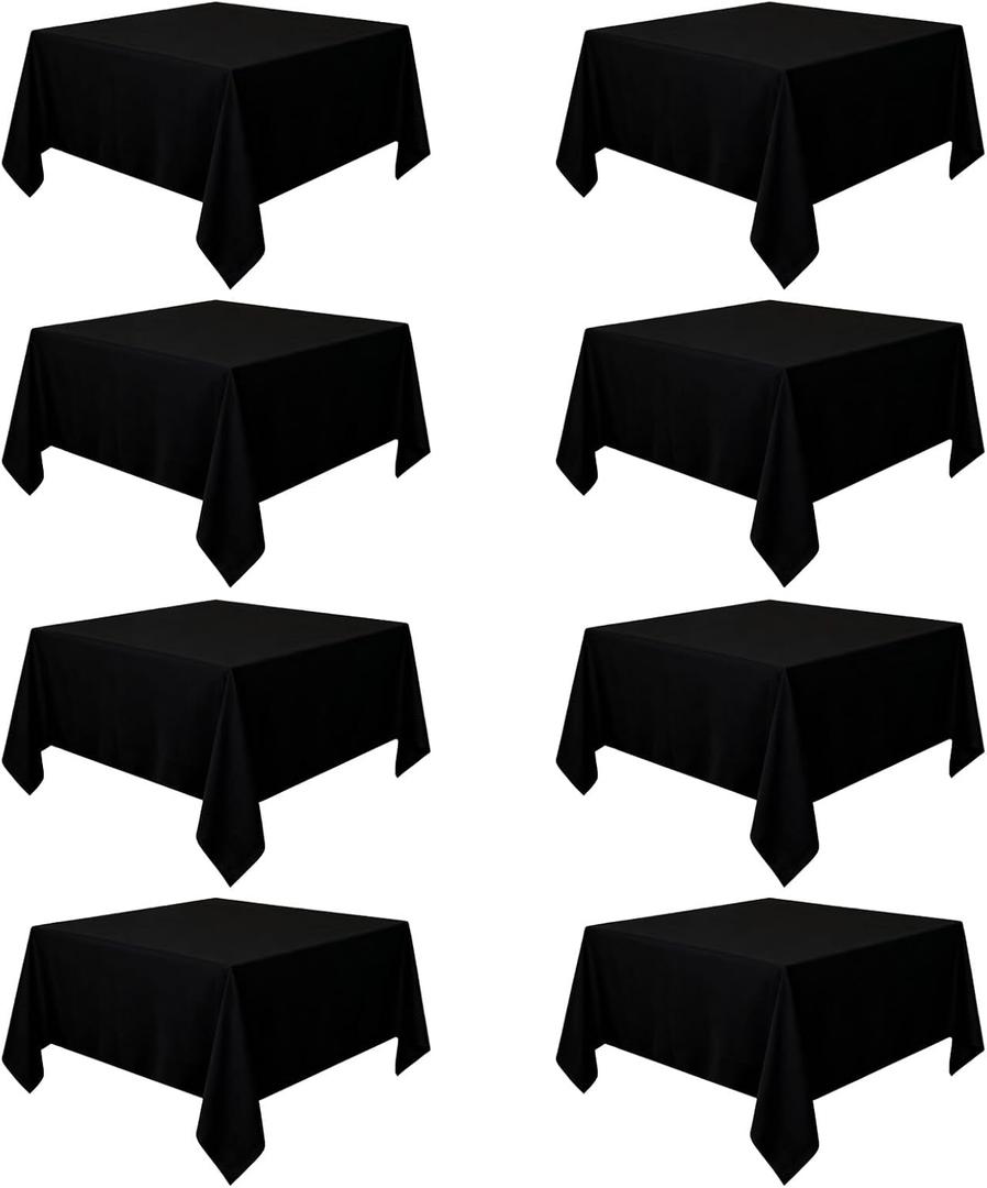 8 Pack Black Tablecloths 54 x 54 Inch Square Tablecloth, Wrinkle Resistant Black Table Cloth Washable Polyester Fabric for Party Wedding Banquet