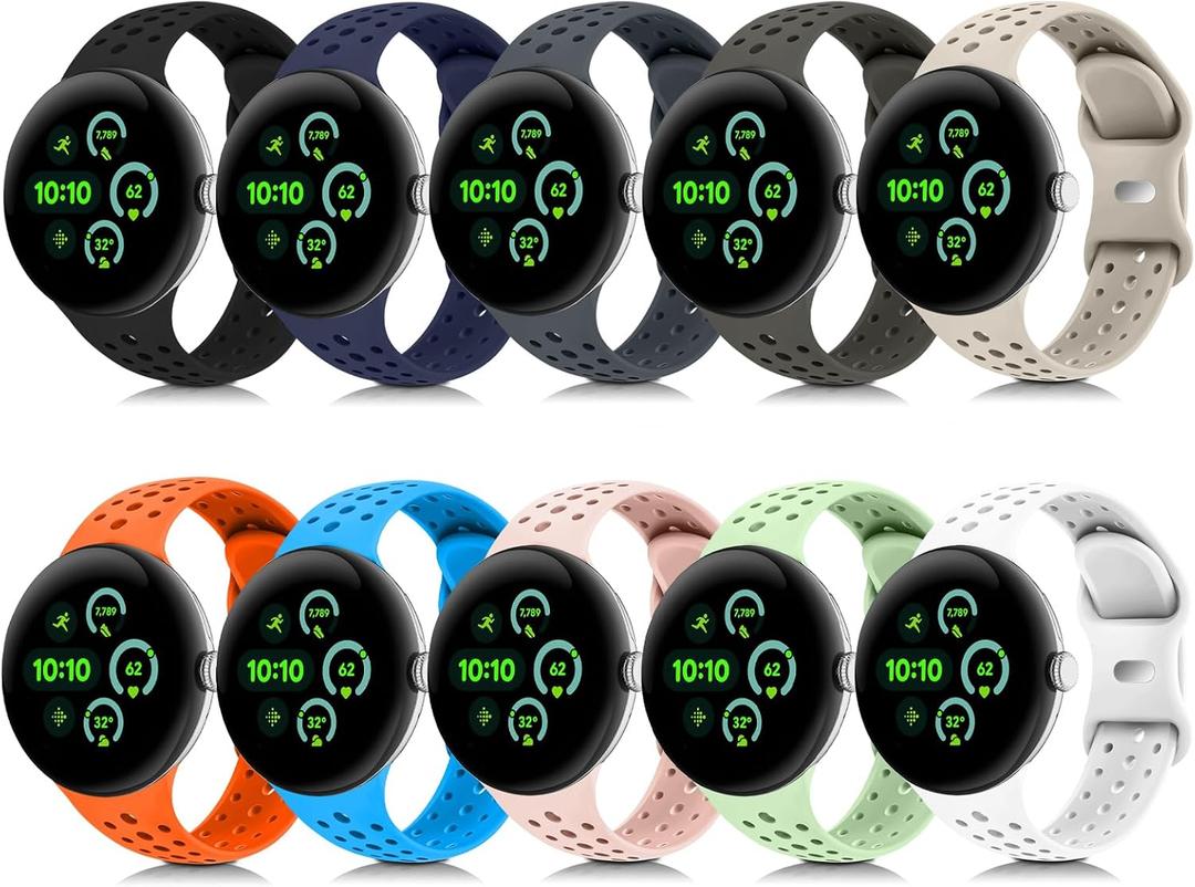 Sport Bands Compatible for Google Pixel Watch 4/3/2/1 41mm 45mm, Breathable Wristband Replacement Soft Silicone Strap for Women Men