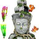 PINVNBY Aquarium Buddha Head Statue Decorations, Fish Tank Resin Large Buddha Sculpture Ornament, Betta Hideout Cave Sleep Rest Play for Small Fish Shrimp Lizard Gecko Small Reptile
