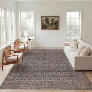 Kuden 9x12 Large Area Rug, Machine Washable Area Rug with Non-Slip Backing, Vintage Style, Soft, Easy Clean, Low Pile Rug for Living Room, Bedroom, Dining Room, 9' x 12' Rectangular