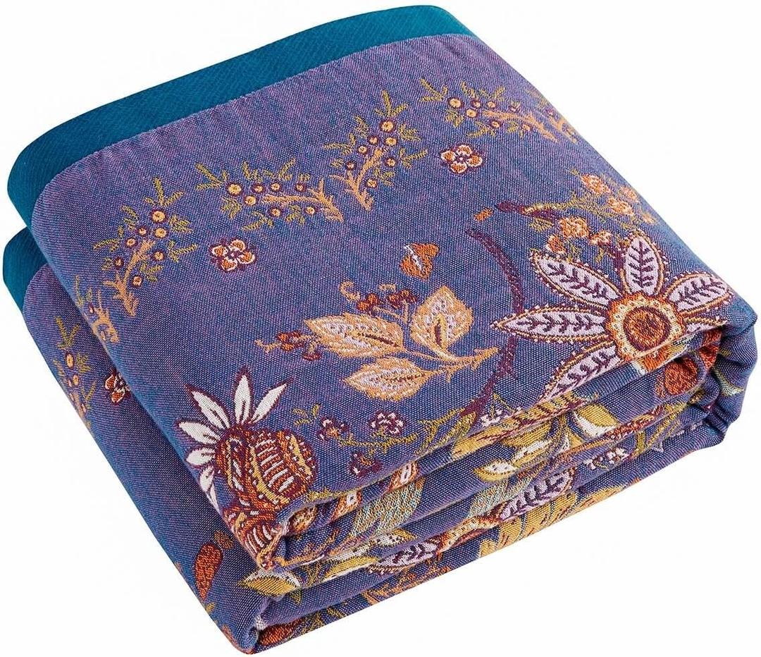 XIBLC Boho Blanket, 100% Cotton Farmhouse Decorative Throw Blanket, 50"x60" Reversible Bohemian Throw Blanket, Purple All Season Muslin Breathable Woven Blankets Quilt