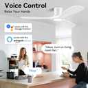 Livory 52 Wood Smart Flush Mount Ceiling Fans with Lights and Remote,Quiet DC Motor,Outdoor Indoor Ultra Low Profile Ceiling Fan works with Alexa WIFI APP,Modern White Ceiling Fan for Bedroom Patio, 52"-voice+app+remote Control