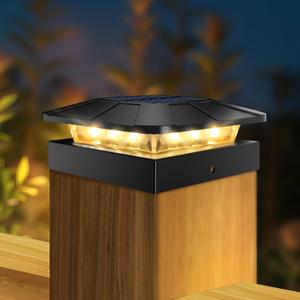 Peasur 4x4in Solar Post Cap Lights Outdoor with 3 Modes, LED Post Light Solar Powered Waterproof, Wood/Vinyl Fence Posts Lights for Deck Railing Mailbox (1 packs, Black)