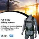 AFP Fall Protection Full-Body Premium Safety Harness, 8 Thick Support Belt, Aluminum D-Rings, Tongue Buckle (OSHA/ANSI PPE), Small-Medium
