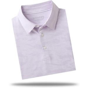 M MAELREG Golf Shirts for Men Short Sleeve Heather Jacquard Textured Stretch Moisture Wicking Performance Mens Polo Shirts (L)